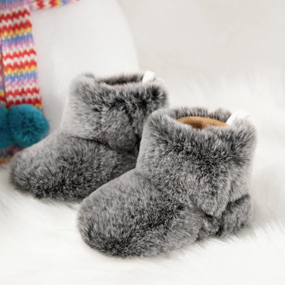KIDSUN Baby Booties, Newborn Infant Boy Girl Non-Slip Soft Sole Crib Shoes, Toddler Plush Fluff Winter Warm Prewalker Boots