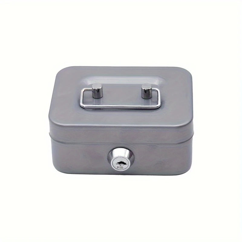 Metal Cash Box with Key Lock Secure Coin Storage Piggy Bank for Office and Home with Handle