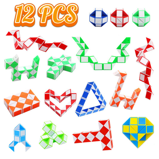 12-6 PCS Random Snake Cube, Twist Folding Puzzle Fidget Toy, 24 Blocks Magic Ruler, Anti-Stress Reliever Game, Gift for Kids & Adults