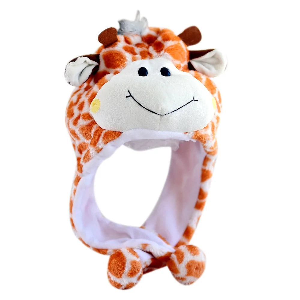 Plush Animal Earflap Hat with Moving Ears & Neck Warmer — 60 cm (23.6 in) Adult Cosplay Party Beanie