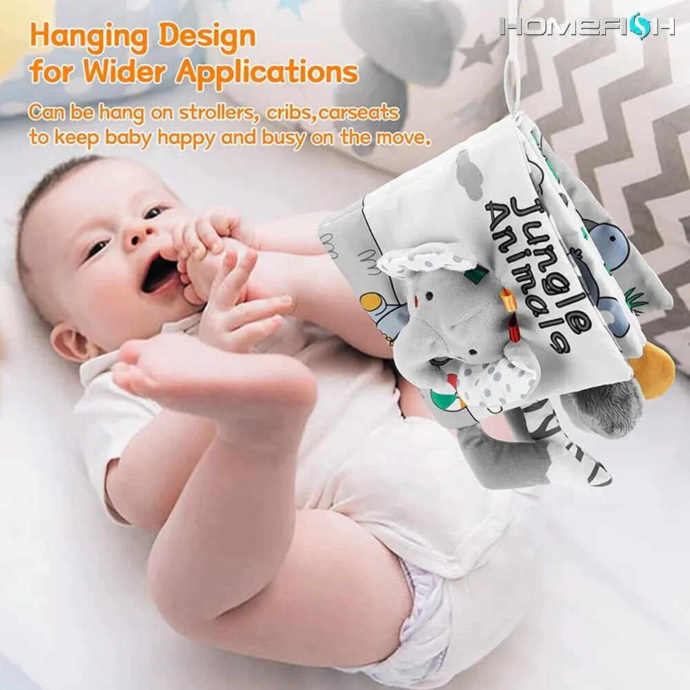 Soft Baby Books - 3D Touch and Feel High Contrast Cloth Book, Montessori Sensory Early Learning Stroller Toys for Infant Toddler Gifts