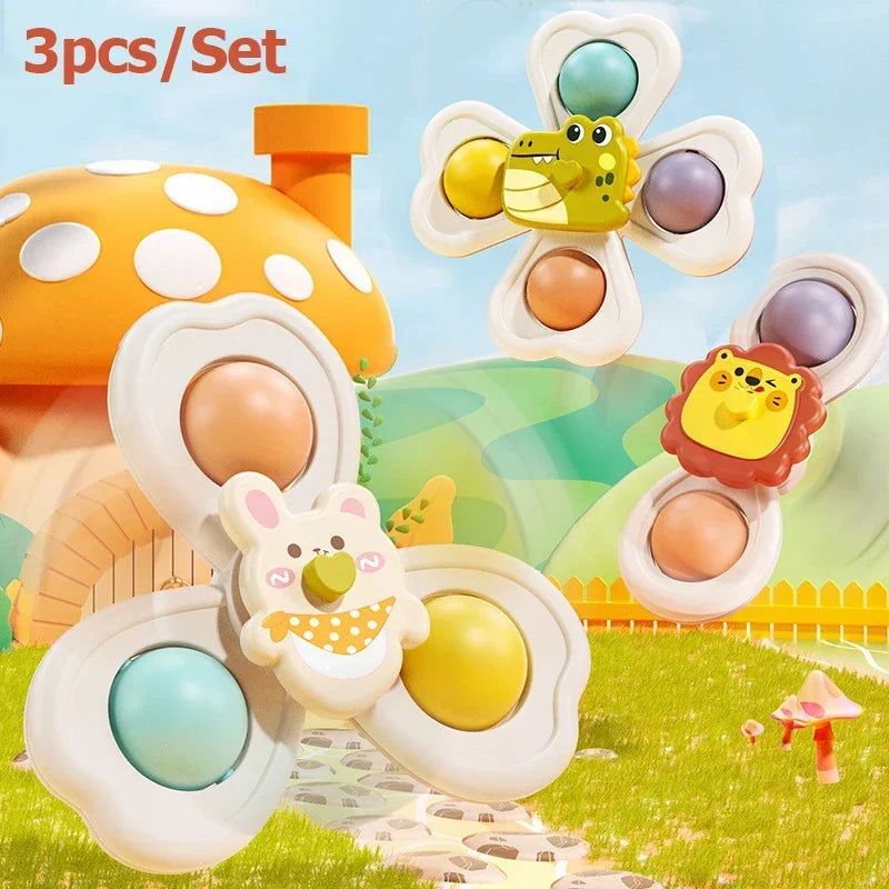 3Pcs Suction Cup Rotating Toy for Babies – Hand-Eye Coordination Educational Training, Bath and Travel Toy, Birthday or Christmas Gift