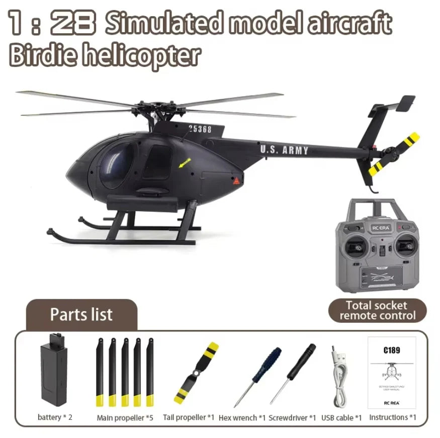 1:28 C189 RC Helicopter MD500 – Dual Brushless Motor with 6-Axis Gyro and One-Click Takeoff/Landing