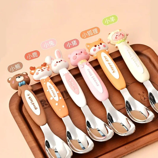 Cartoon Children's Tableware Spoon - Stainless Steel Feeding Spoon for Meals, Dessert, Fruit & Complementary Food Accessories