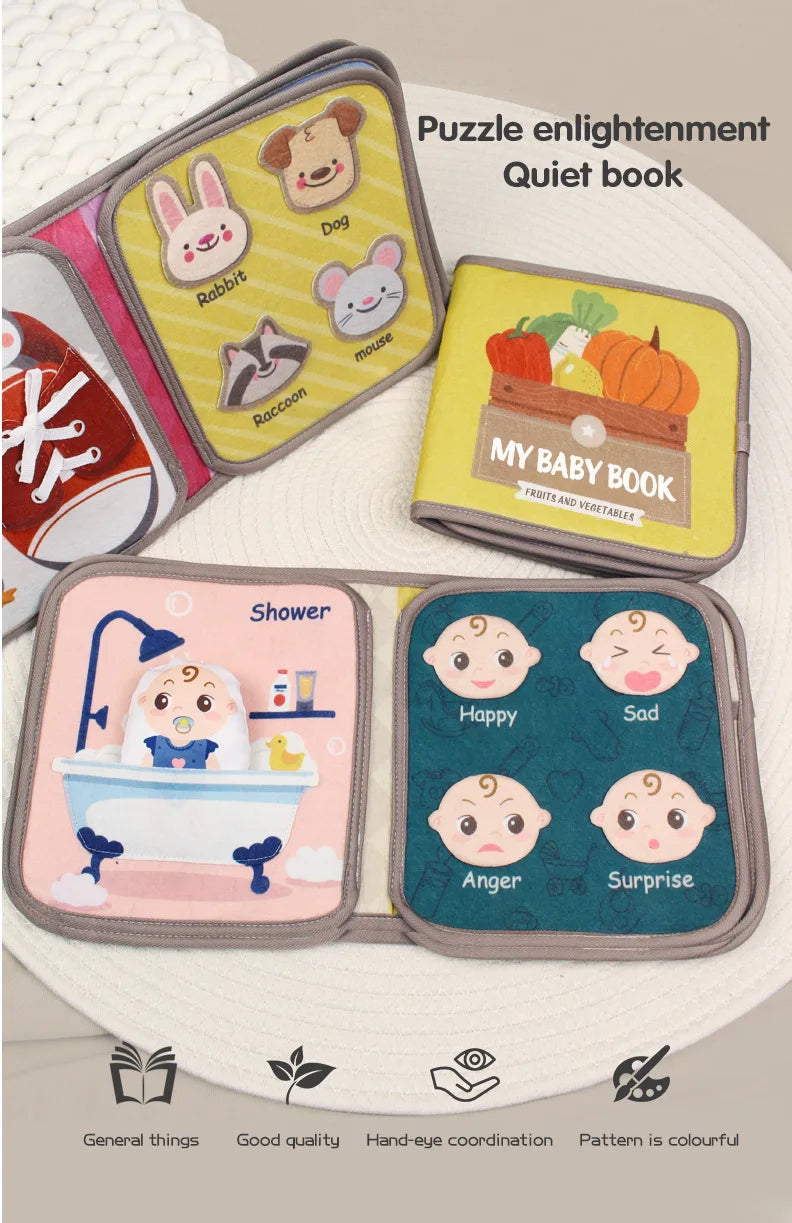 Montessori Busy Book – Animal Cognitive Fabric Puzzle and Sensory Toy for Early Education