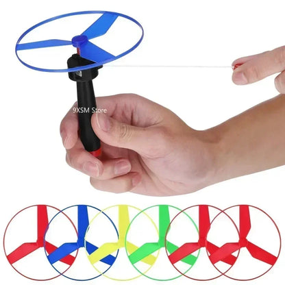 MOONBIFFY 1-Pack Kids Pull-String Flying Disc Helicopter Toy — Outdoor Propeller Spin Top for Ages 4-12