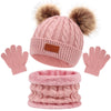 3-Piece Winter Baby Hat, Scarf & Gloves Set – Solid Color Knitted Toddler Bonnet with Cute Pompom, Warm Outdoor Accessories for 1-5 Years