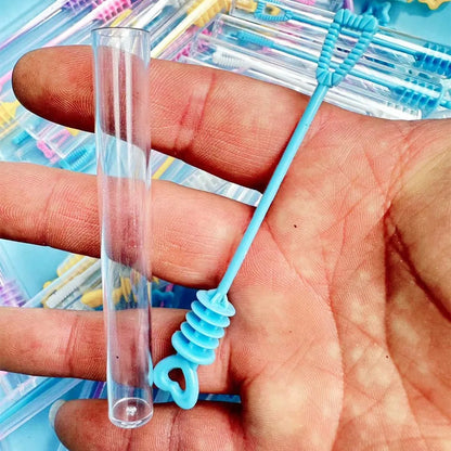 Kids Mini Bubble Blower Toy - 4 in (10 cm) Portable Test-Tube Bubble Wand with Bubble Solution