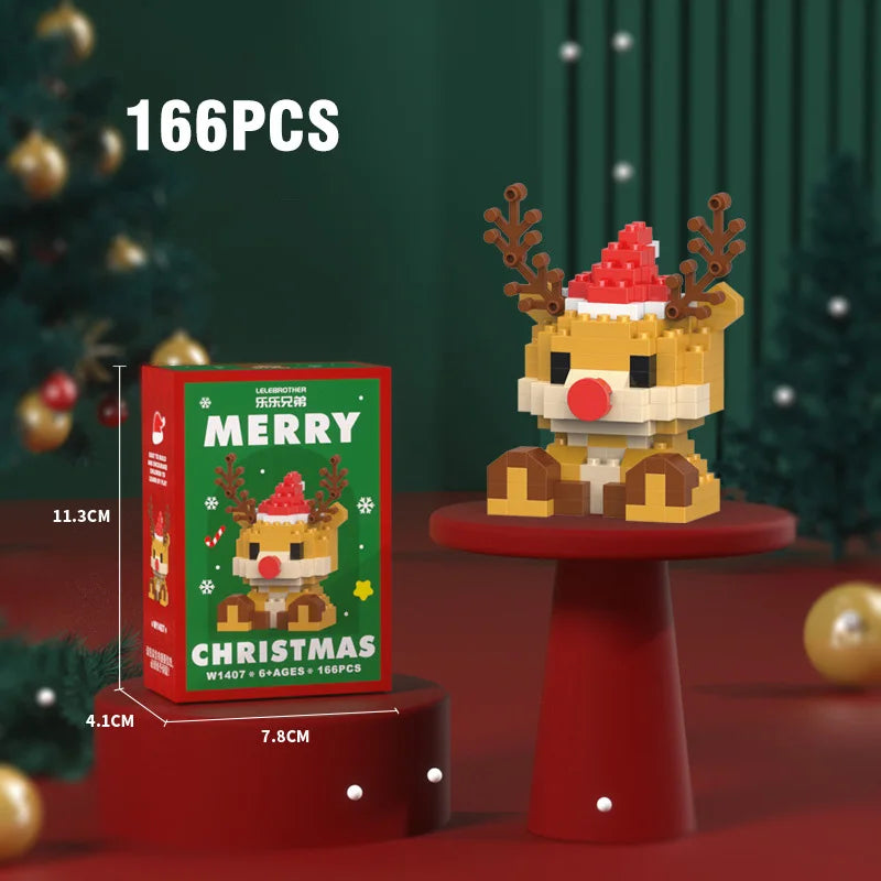 Christmas Micro Building Blocks – Santa Claus & Reindeer Puzzle, Assembling Bricks Table Decoration Toy for Kids