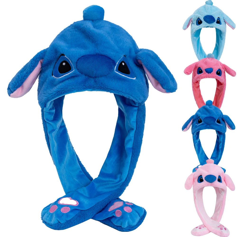 Stitch Bunny Ear Plush Beanie with Moving Ears – Cute Knit Winter Hat for Women & Girls, 55–60 cm (21.7–23.6 in)