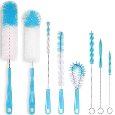 8PCS Bottle Cleaning Brush Set – Long Handle, Cup Lid Detail Brush, Crevice & Straw Cleaner