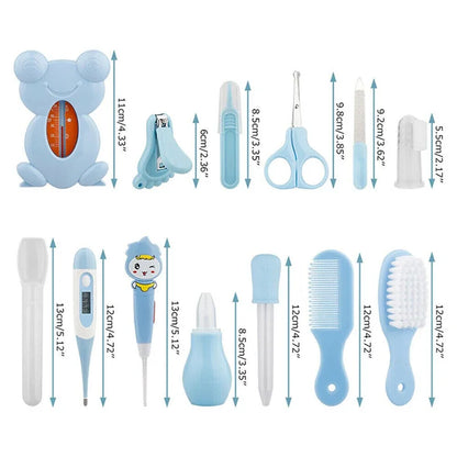 13Pcs Newborn Baby Care Kit - Nail Clippers, Hair Grooming Brush, Thermometer, Scissors, Nursing Tools - Baby Essentials