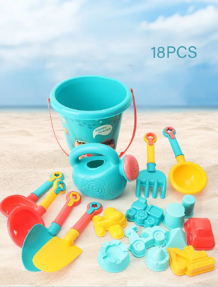 18Pcs Beach Toy Set With Bucket, Water Tools, Car & Shovels — Outdoor Sand Play For Kids