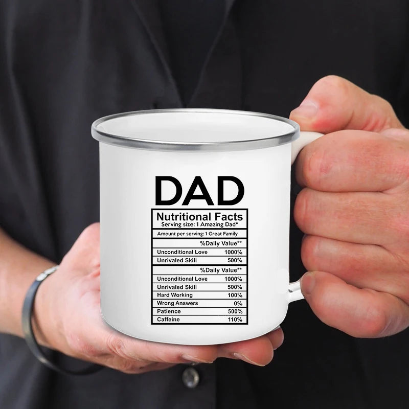 Dad Nutritional Facts Enamel Coffee Mug – Best Dad Ever Gift from Kids – Father's Day Gift for Papa, Daddy, Stepdad
