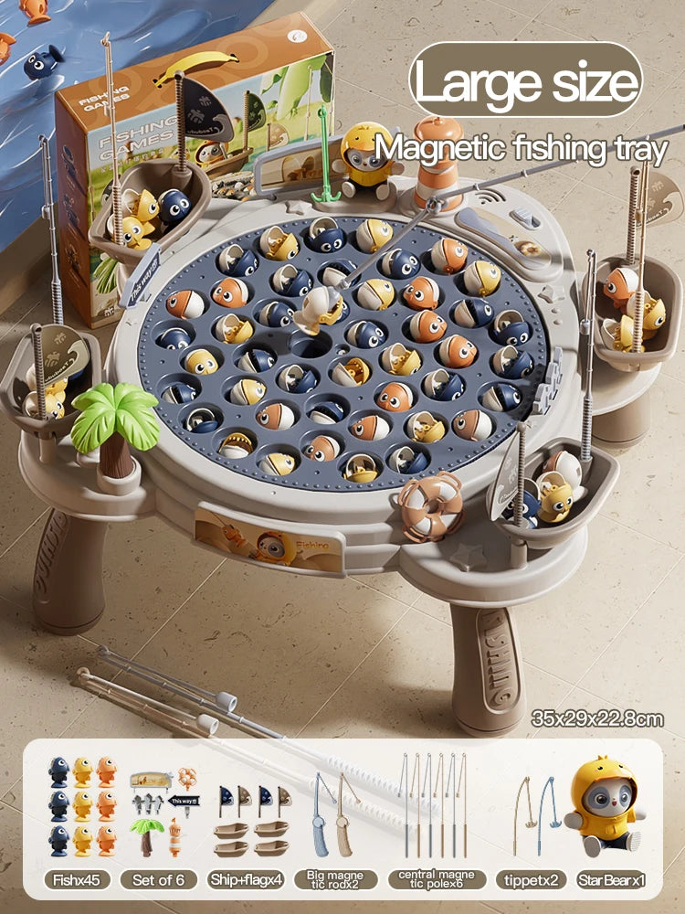 Electric Magnetic Fishing Toy – Rotating Fish Disc with Lights & Sound, 2-Person Competition Game