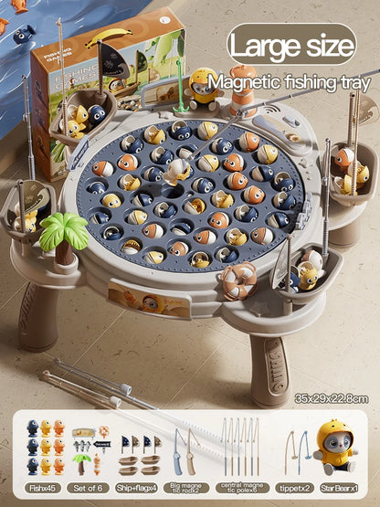 Electric Magnetic Fishing Toy – Rotating Fish Disc with Lights & Sound, 2-Person Competition Game