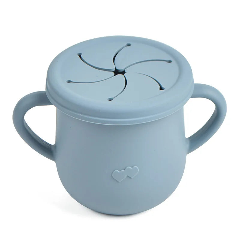 Kids Cup Silicone Food Storage Box - Solid Color Baby Sippy Cup, Portable Children Snacks Container with Lid, BPA-Free, 200ml (6.8oz)