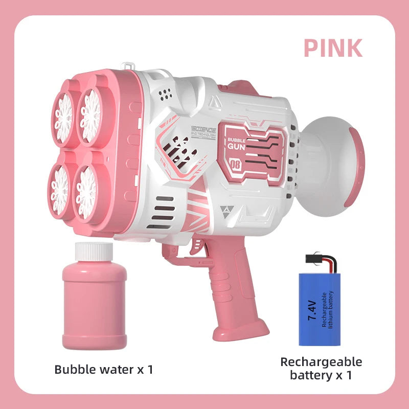 40-Hole Automatic Bubble Gun Toy with LED Lights & Sound — Rechargeable Bubble Machine for Kids, Parties & Outdoor Play