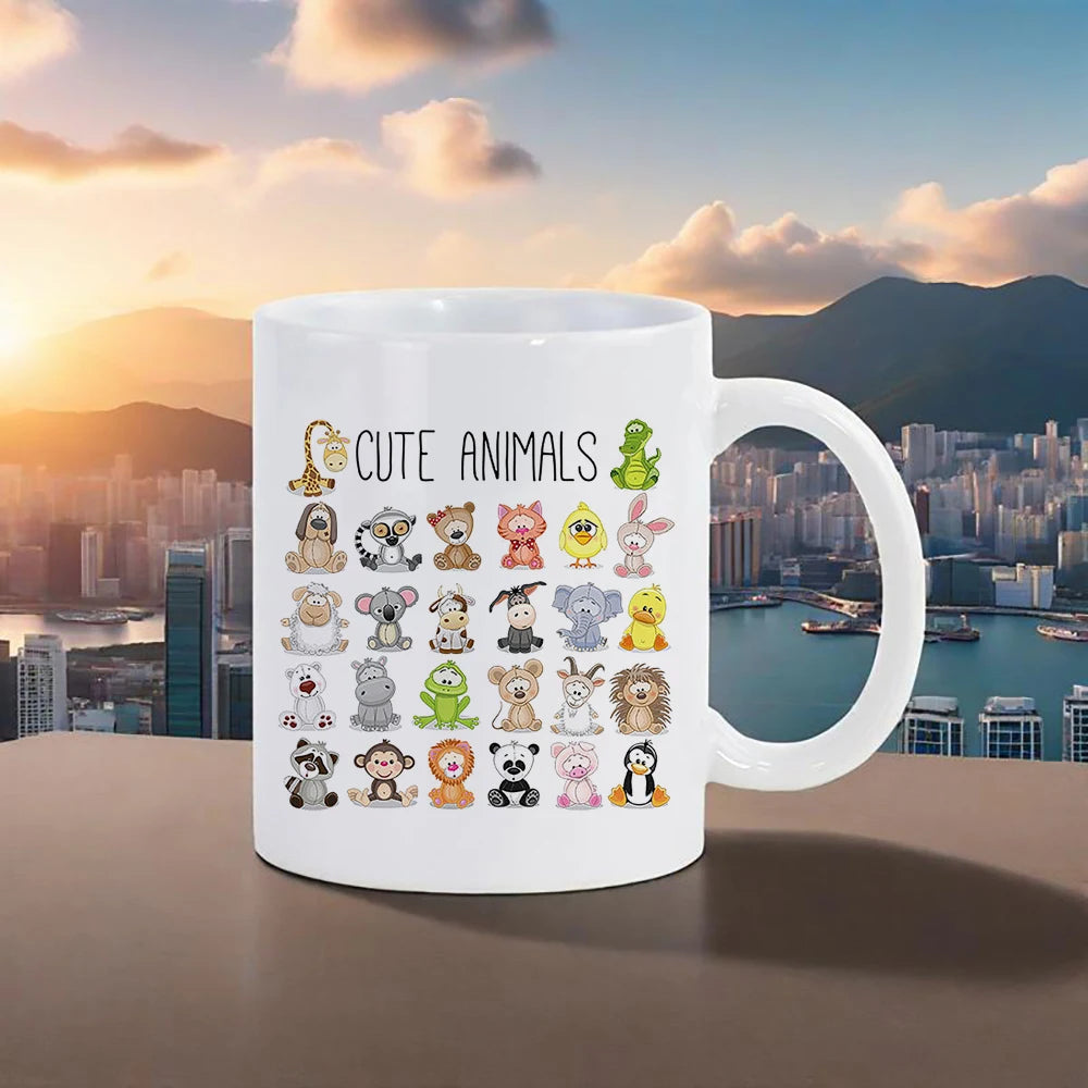 Cute Animal Ceramic Mug 11 oz (320 ml) — Kids Breakfast Cup with Panda, Lion & Koala Designs