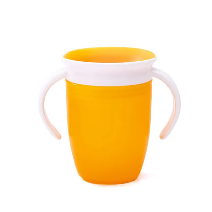 360° Rotatable Baby Learning Drinking Cup with Double Handle, Flip Lid, Leakproof Silicone Infants Water Bottle