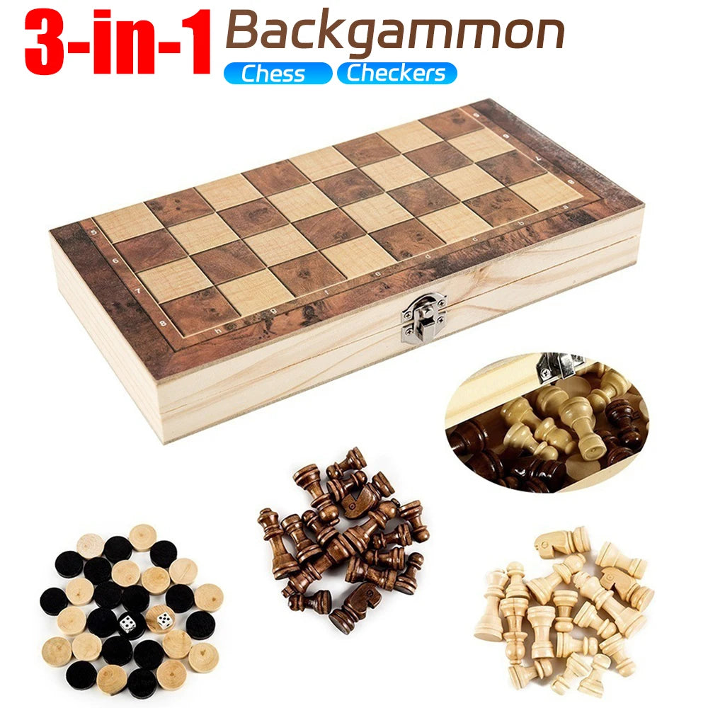 Magnetic Wooden Folding Chess Set with Felted 24 cm x 12 cm (9.45 in x 4.72 in) Game Board Interior Storage Adult and Kids Family Gift