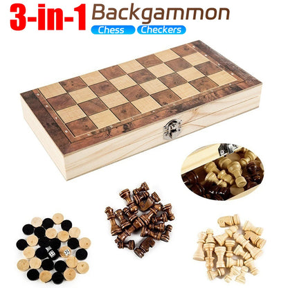 Magnetic Wooden Folding Chess Set with Felted 24 cm x 12 cm (9.45 in x 4.72 in) Game Board Interior Storage Adult and Kids Family Gift