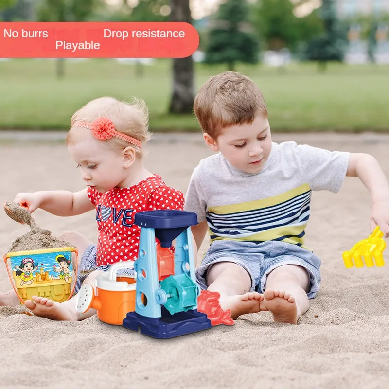 Children’s Beach Sand Play Tool Set With Bucket, Sieve, Funnel, Shovel, Wagon & Watering Can — Outdoor Toy Kit
