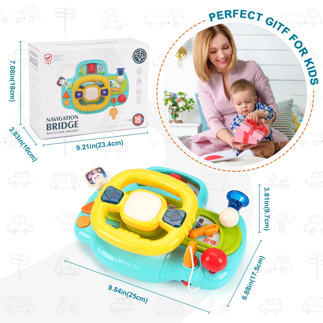 Baby Electric Steering Wheel for Car Seats and Strollers Simulated Driving Vocal Educational Toy for Toddlers 0-36 Months