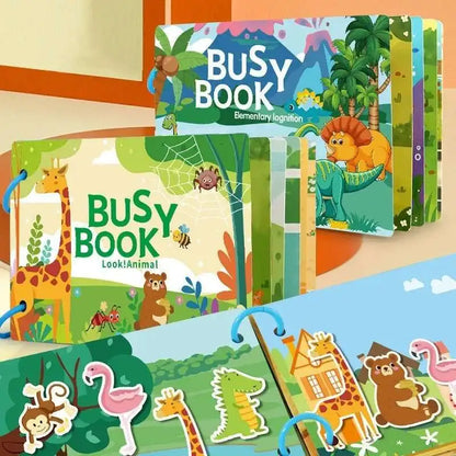 Busy Book for Kids – Animals, Vehicles, Dinosaurs Stickers with Number and Letter Matching Games, Interactive Learning Activity Book