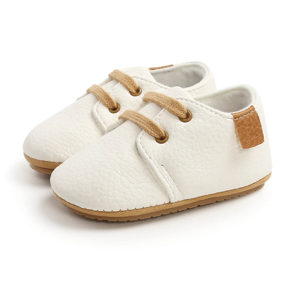 Meckior Baby Shoes Retro Leather Boy Girl Multicolor Toddler Rubber Sole Anti-Slip First Walkers Infant Shoes