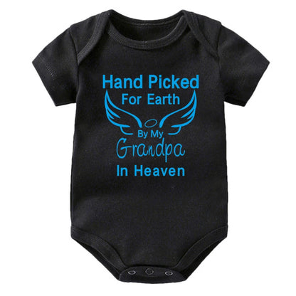 Hand Picked for Earth By My Grandpa/Grandma in Heaven Baby Bodysuit – Summer Short Sleeve Romper, Infant Jumpsuit, Baby Clothes
