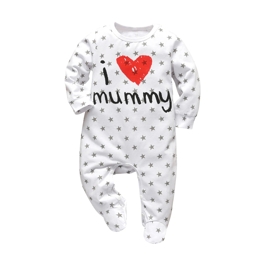 Newborn Infant Baby Boys & Girls Cotton Long Sleeve Romper – “Daddy/Mummy” Letter Jumpsuit Pajamas – Cute Family Outfit for Baby Boy & Girl