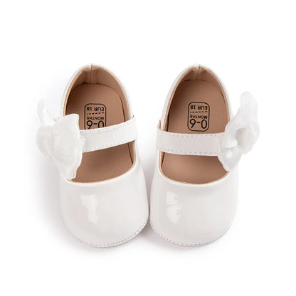 KIDSUN Baby Shoes – Newborn Girl Princess PU Toddler Shoes, Bow Decor Anti-Slip Rubber Sole First Walker (0-18M)