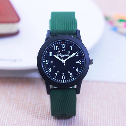 Fashion Boys and Girls Multifunction Date 24-Hour Waterproof Watch with Soft Silicone Strap High-Quality Student Gift