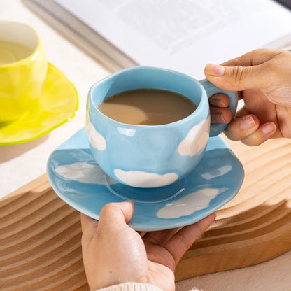 Hand-Pinched Irregular Porcelain Mug 300 ml (10 fl oz) – Flower & Heart Pattern Coffee & Tea Cup, Cute Gift for Kids & Girls