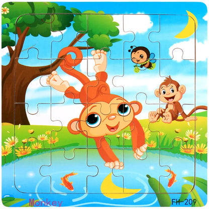 New 20 Piece Wooden 3D Puzzle, Cartoon Animal & Vehicle Jigsaw, Montessori Educational Toy for Kids, Baby 1-3 Years