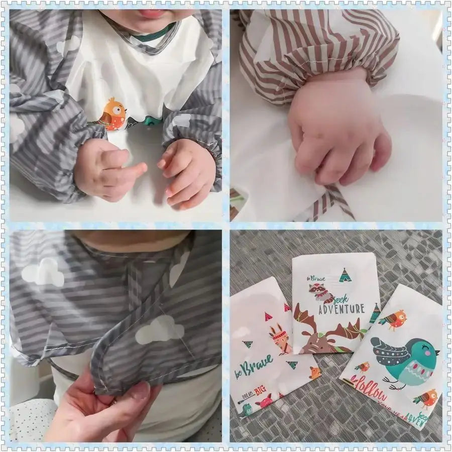 1-Piece Waterproof Baby Eating Smock – Toddler Cartoon Long Sleeve Art Apron, Animal Smock & Soft Feeding Bib for Infants - Kidzy Market