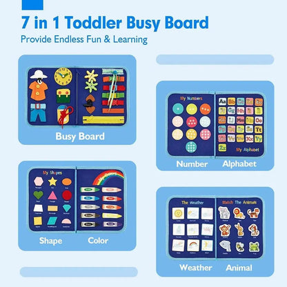 Number Creative Felt Busy Board – Cute Cartoon DIY 3D Quiet Activity Cloth Book with Handle, Portable Fine Motor Skills Toy for Babies