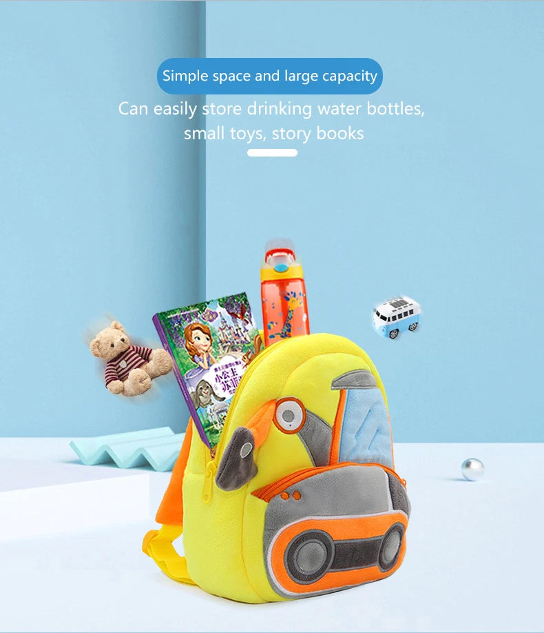 Cartoon Excavator Engineering Backpack for Kids – Plush 2-4 Years Old Small School Bag & Toy Backpack - Kidzy Market