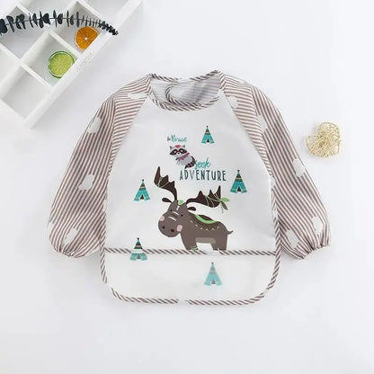 1-Piece Waterproof Baby Eating Smock – Toddler Cartoon Long Sleeve Art Apron, Animal Smock & Soft Feeding Bib for Infants - Kidzy Market