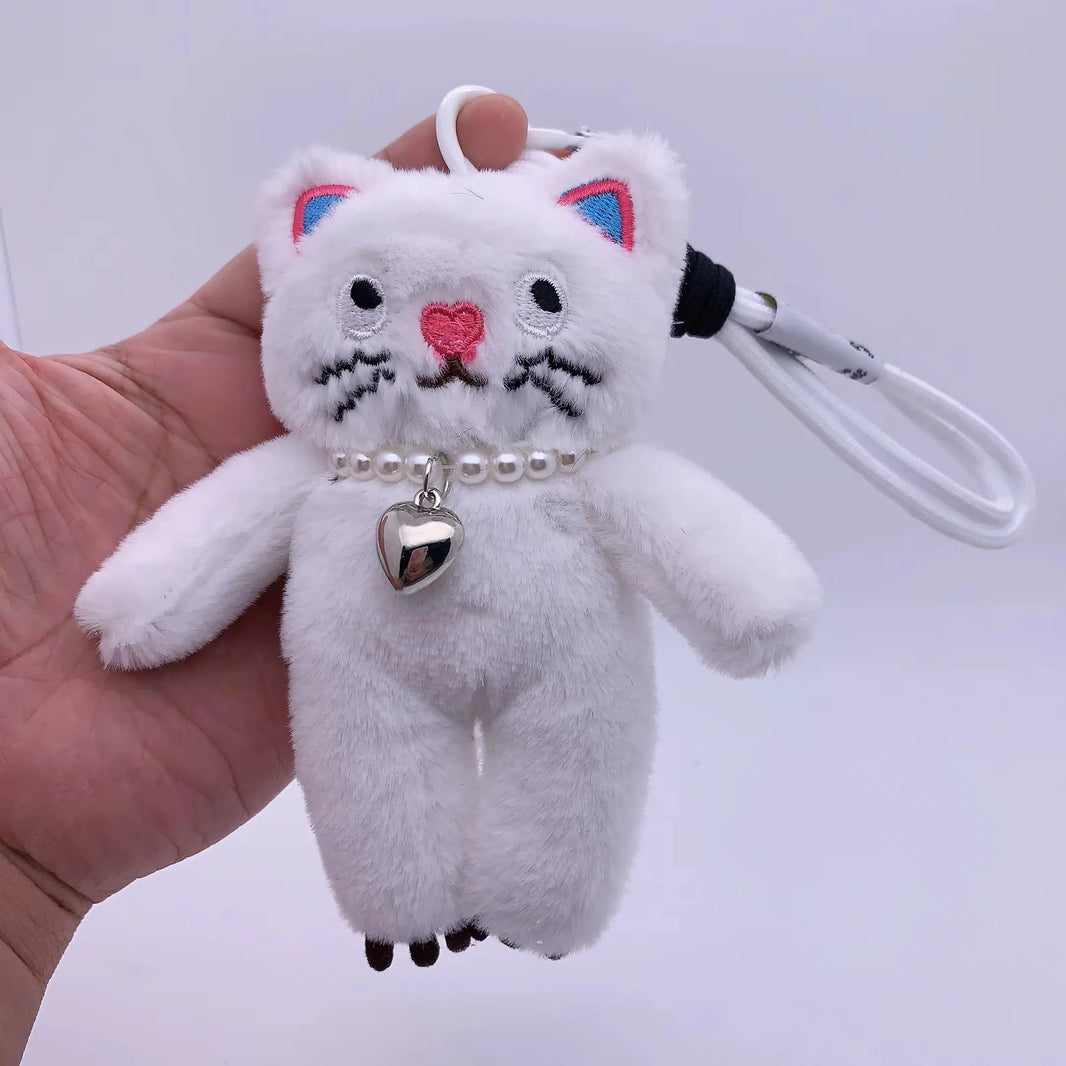 15cm Kawaii Pink Cat Plush Keychain, Animal Doll Pendant for Car and Bag Decoration
