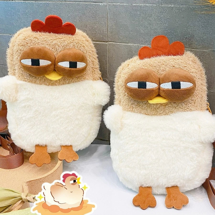 Ugly Hen Fur Plush Shoulder Bag – Funny Kawaii Chicken Pendant Keychain Handbag for Women