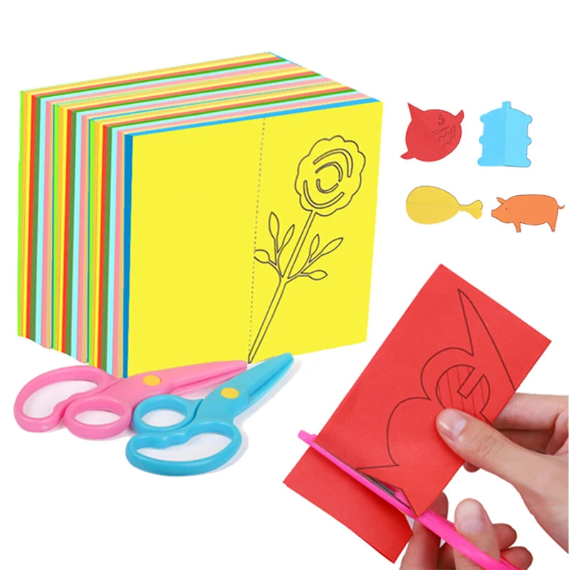 Children’s Paper Cutting Set with Scissors – Fun Handmade DIY Materials and Colored Paper for Early Childhood Education