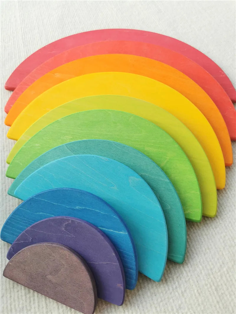 High-Quality Wooden Lime Wood Rainbow Arch Stacking Blocks – Color Sorting Peg Dolls, Balls, and Slats for Kids Play