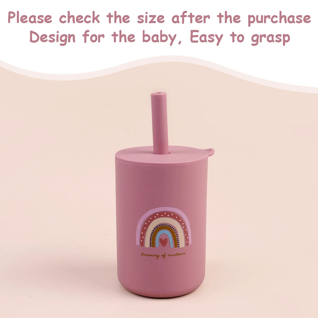 TYRY.HU 1Pc Baby Feeding Straw Cup, Cartoon Learning Feeding Cup, Food Grade Silicone Toddler Water Bottle, BPA Free Tableware