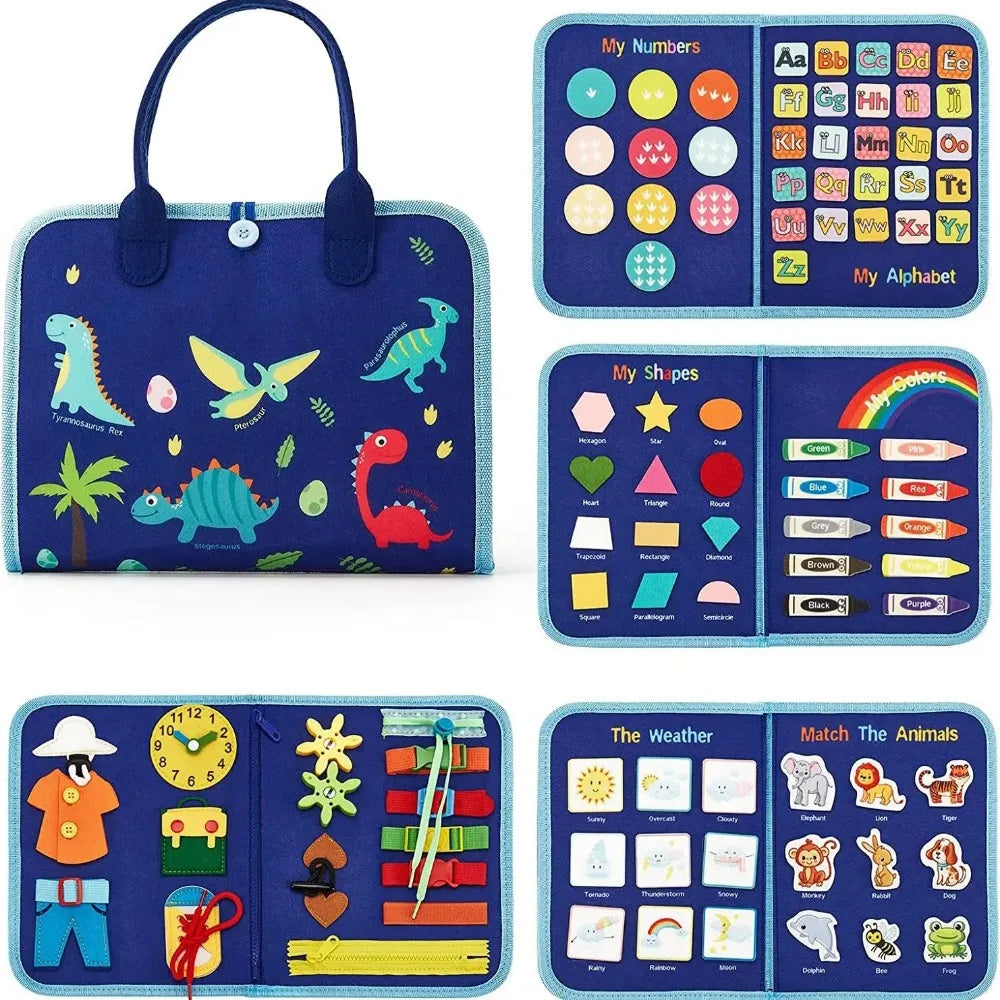Number Creative Felt Busy Board – Cute Cartoon DIY 3D Quiet Activity Cloth Book with Handle, Portable Fine Motor Skills Toy for Babies