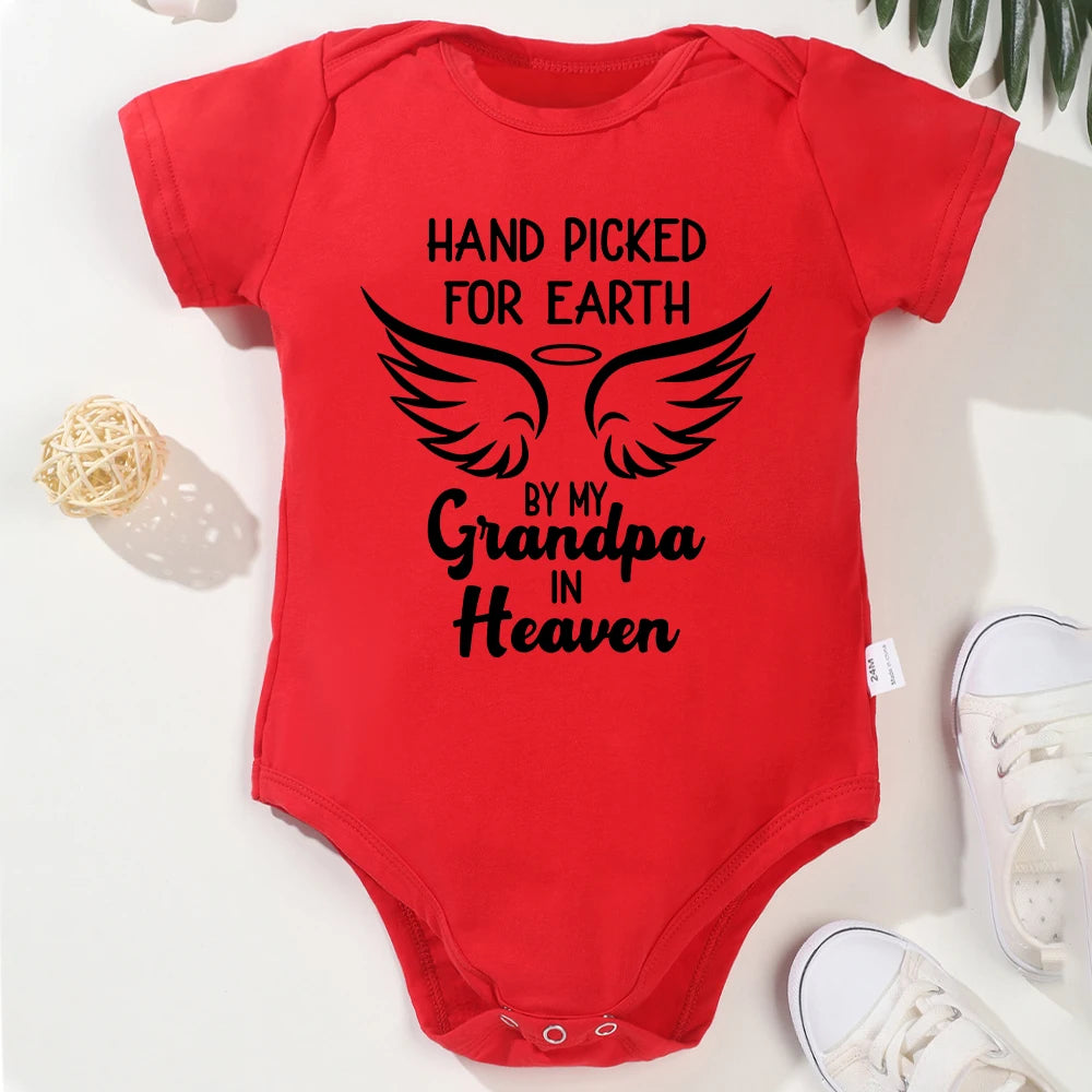 “Hand Picked for Earth by My Grandpa in Heaven” – Cute Newborn Onesie, Cotton Baby Bodysuit for Boys & Girls, Special Gift for Newborns