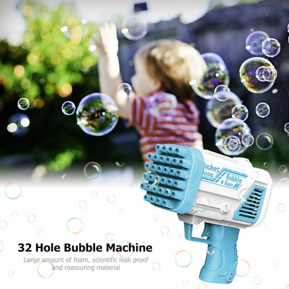 32-Hole Gatling Bubble Machine – Battery-Powered Kids Bubble Blower, Leakproof with Non-Slip Handle, 3 AA Batteries (not included) for Parties & Weddings