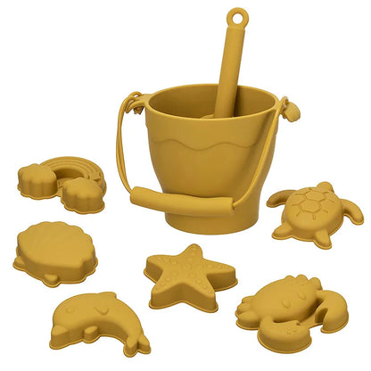TYRY.HU 8Pcs Children’s Silicone Beach Toy Set With Bucket & Six Accessories — Outdoor Sand Play