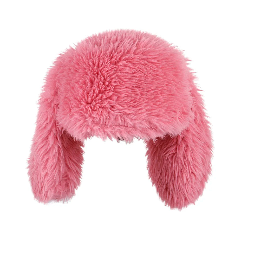 Women's Faux Fur Rabbit Ear Balaclava Hat - Bomber Ski Mask Beanie, Y2K Skullie & Halloween Accessory